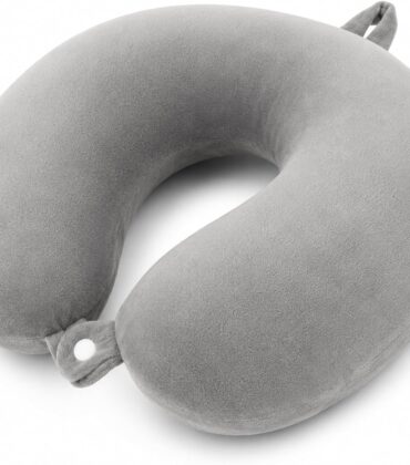 RAINFLOW Neck Pillow for Airplane Sleeping – Memory Foam Travel Pillow with Neck & Head Support, U-Shaped Design for Long Flights, Portable Adult Neck Support Pillow with Washable Cover (Grey)